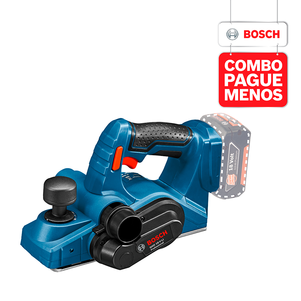 Plaina Bosch a Bateria GHO 18V-LI + Parafusadeira e Furadeira de Impacto de ½